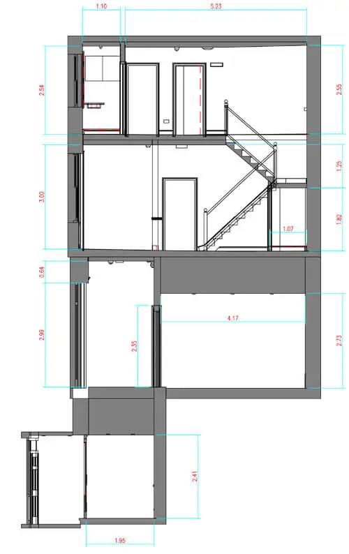 On-site survey 2D elevation drawing for measured building