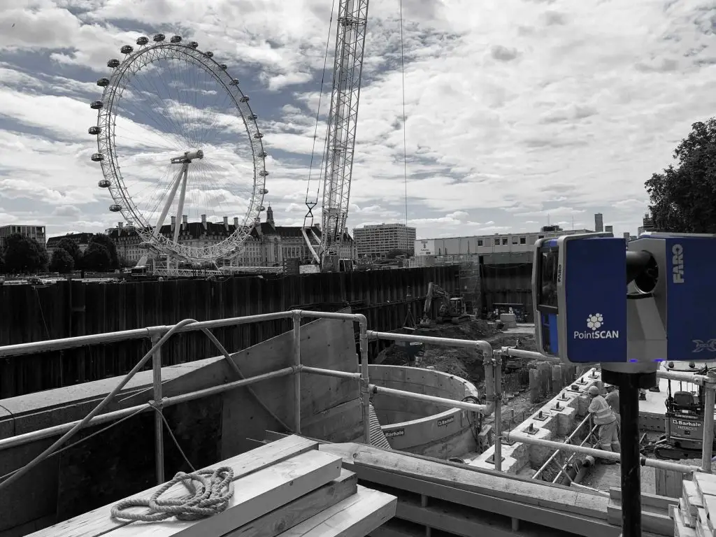 PointSCAN Faro laser scanner with London eye in background