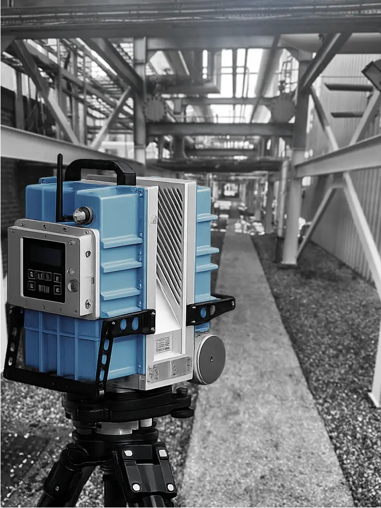 Z+F IMAGER 5006EX intrinsically safe ATEX laser scanner capturing survey data inside hazardous industrial process infrastructure.